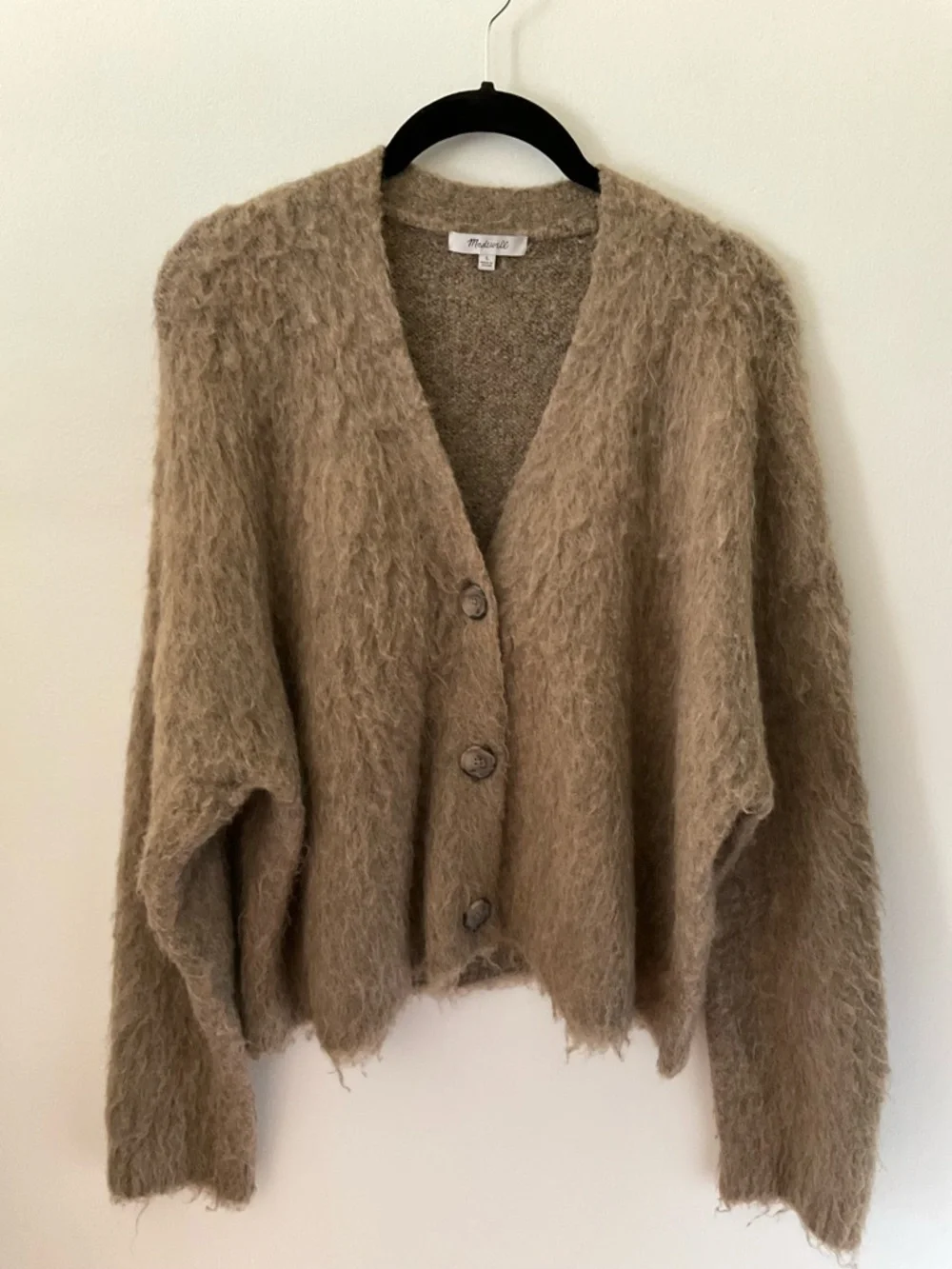 Madewell Brushed V-Neck Cardigan Sweater, Heather Mesquite, Size L